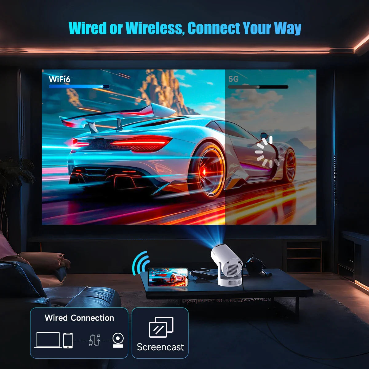 Magcubic HY300 Pro + Projector 8K 720P With 5W Speaker Android 14 8000 Lumens WiFi 6 BT5.4 Outdoor Video Home Theater Projector